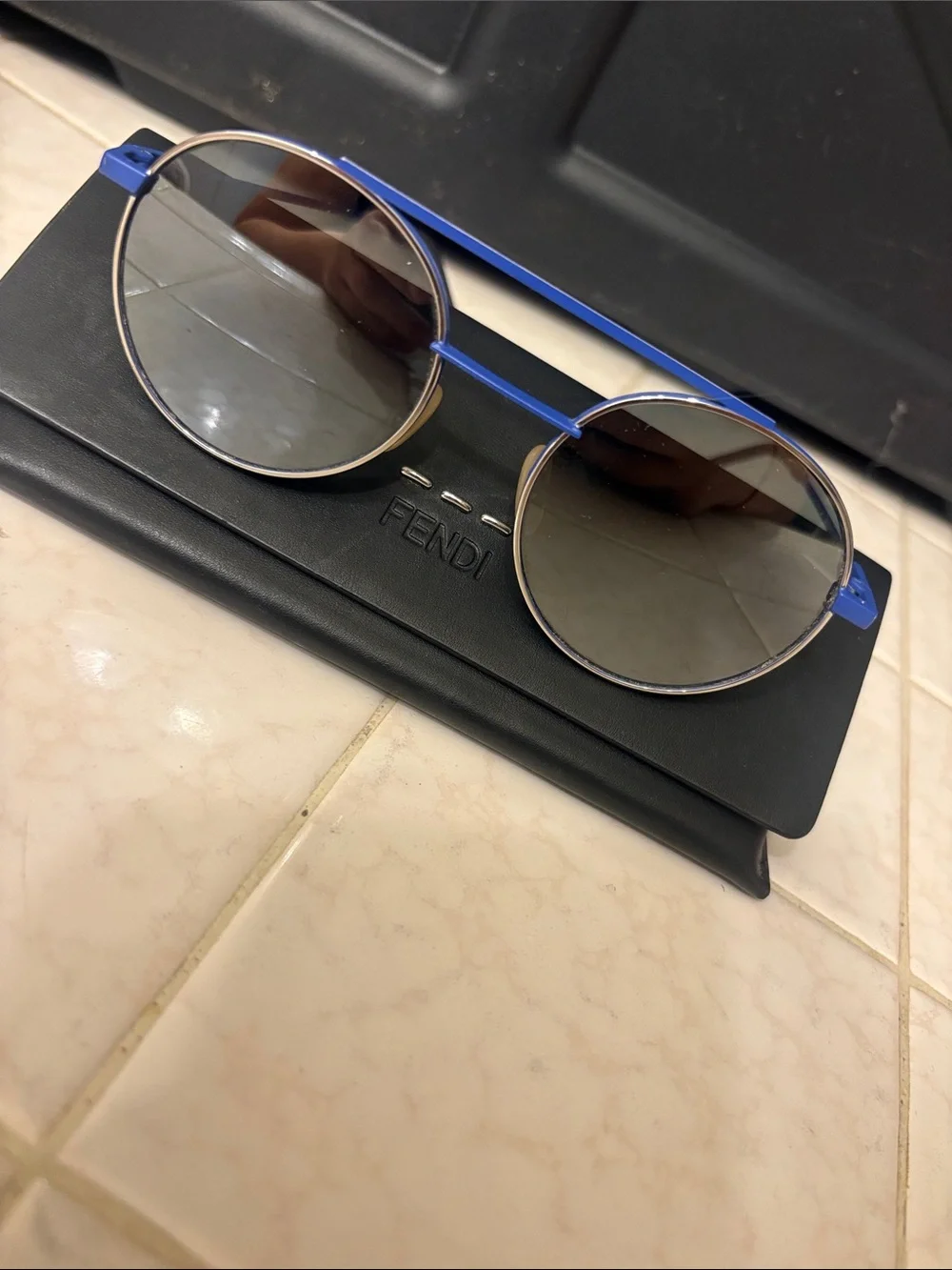 Fendi Blue and Silver Round Metal Sunglasses